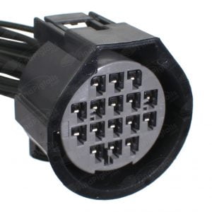 L34B16 is a 15-pin+ automotive connector which serves at least 79 functions for 2+ vehicles.