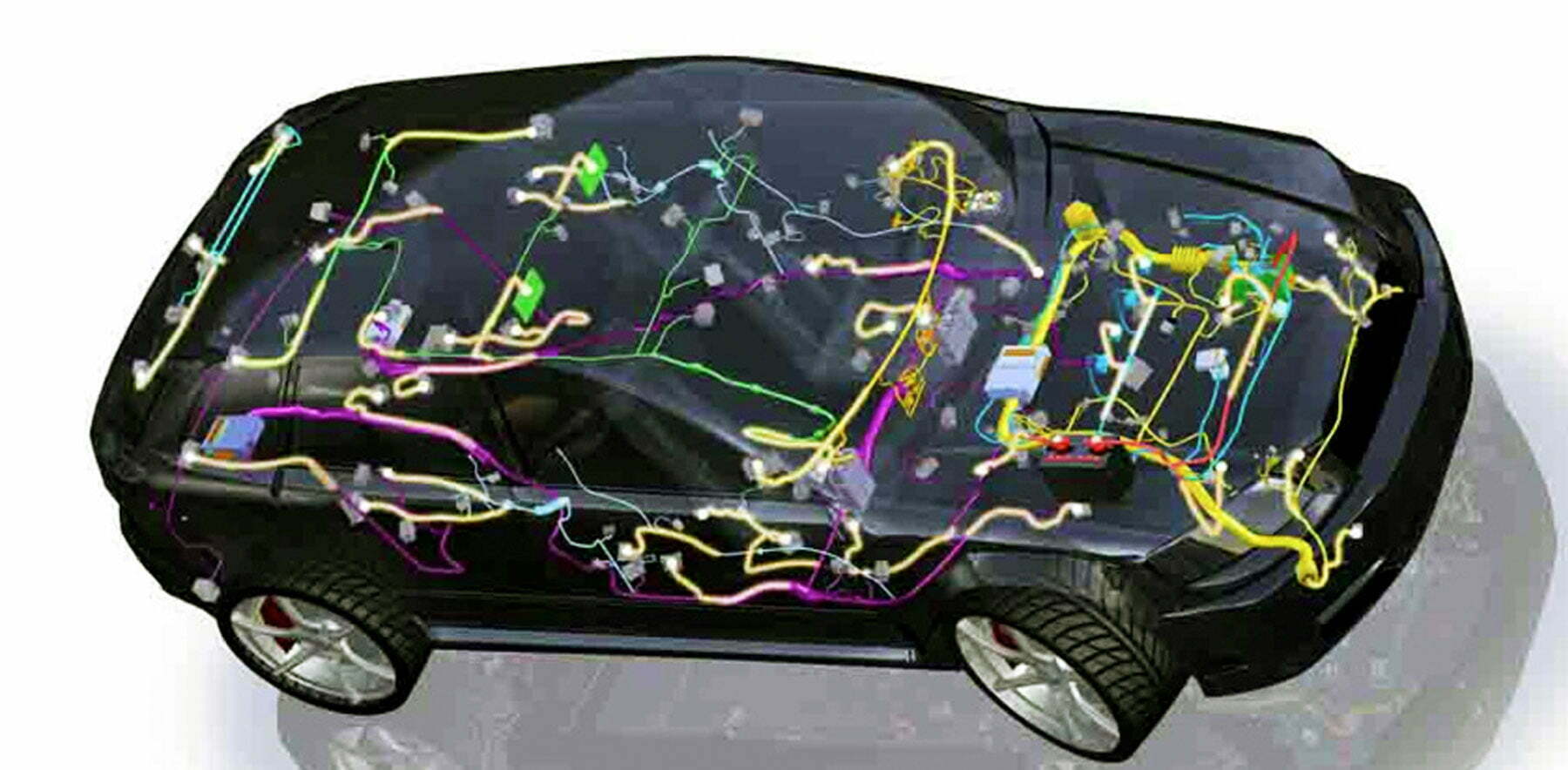 black car with schematic of different electrical components