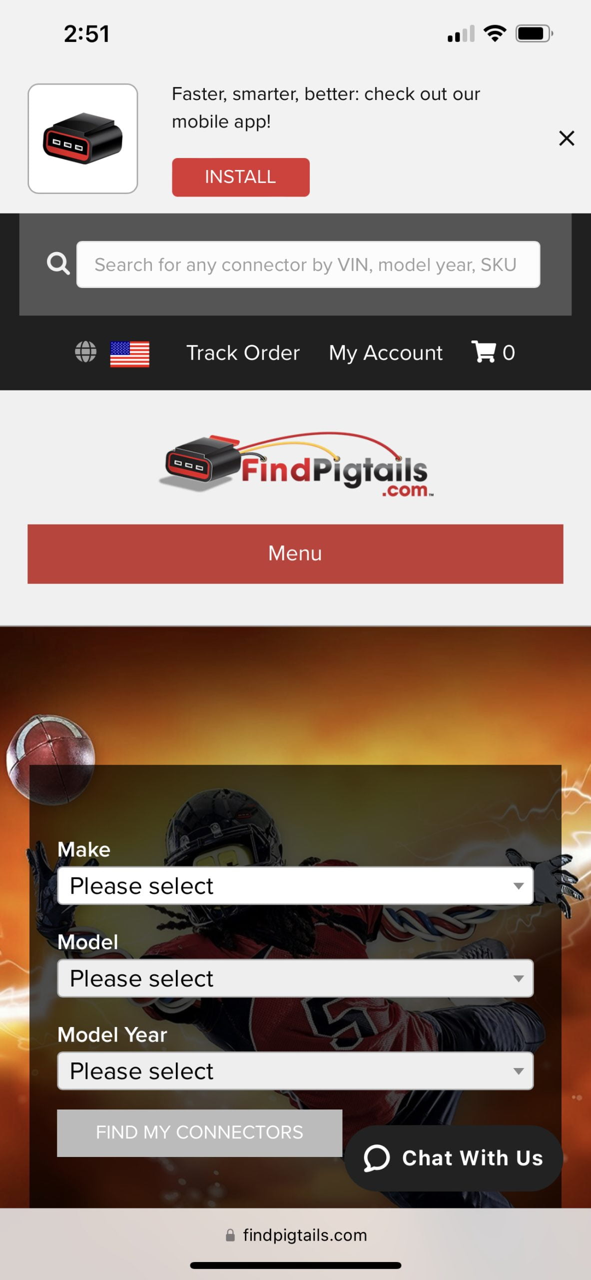 FindPigtails.com mobile version website with link to our mobile app