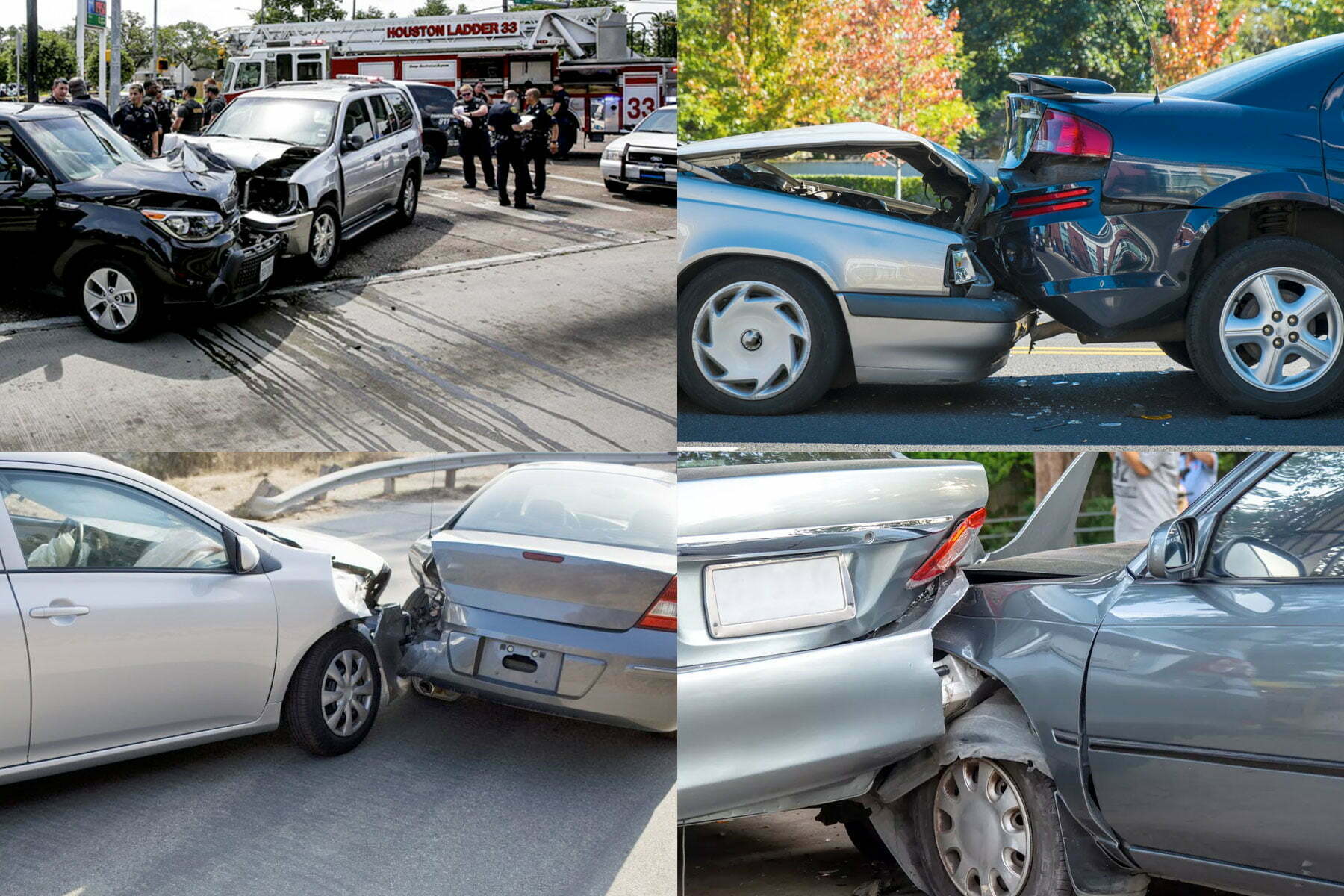 A collage of 4 different automotive collision accidents