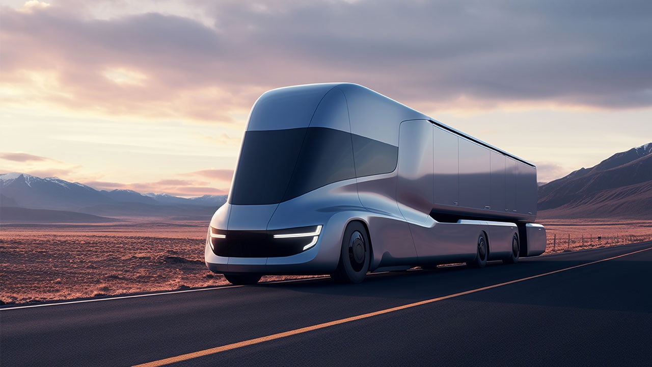 futuristic semi truck in the highway