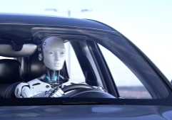 robot driving a car